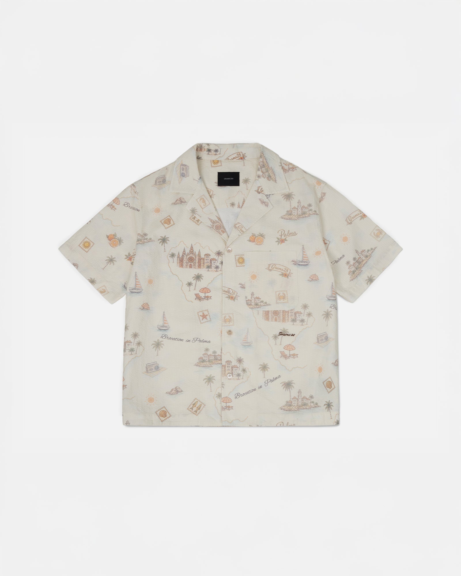 Camisa de verano con cuello campestre de seersucker y estampado integral