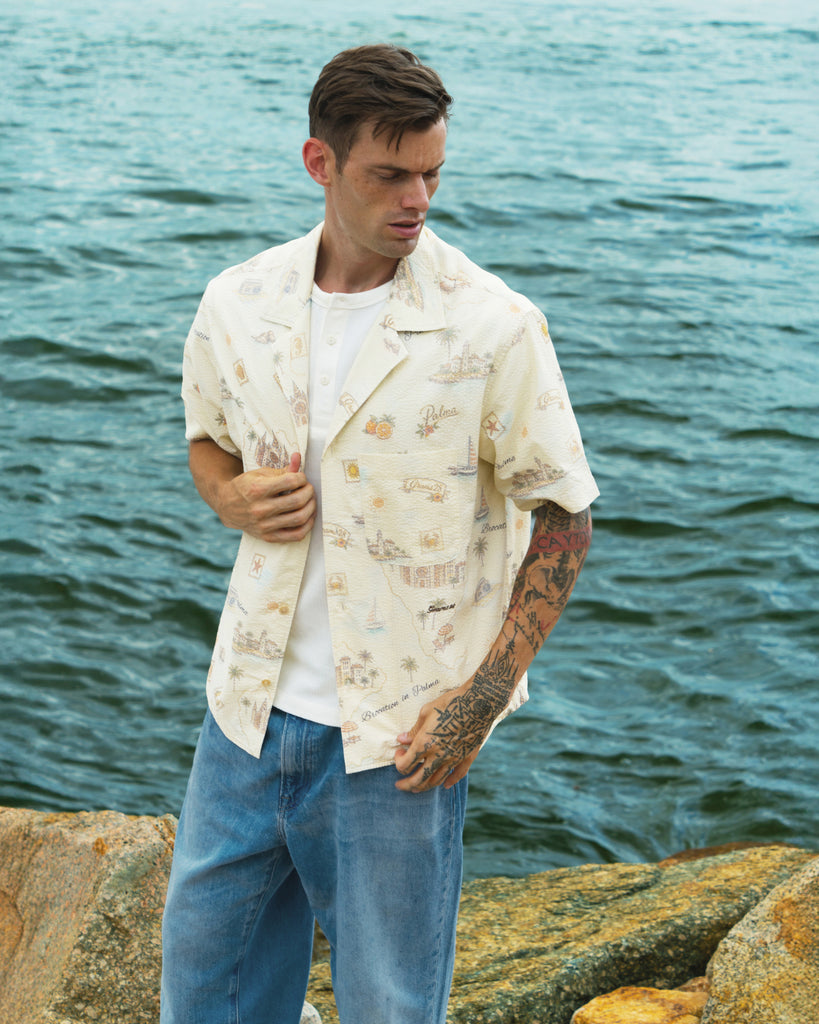 Verano All-Over-Print Seersucker Camp Collar Shirt